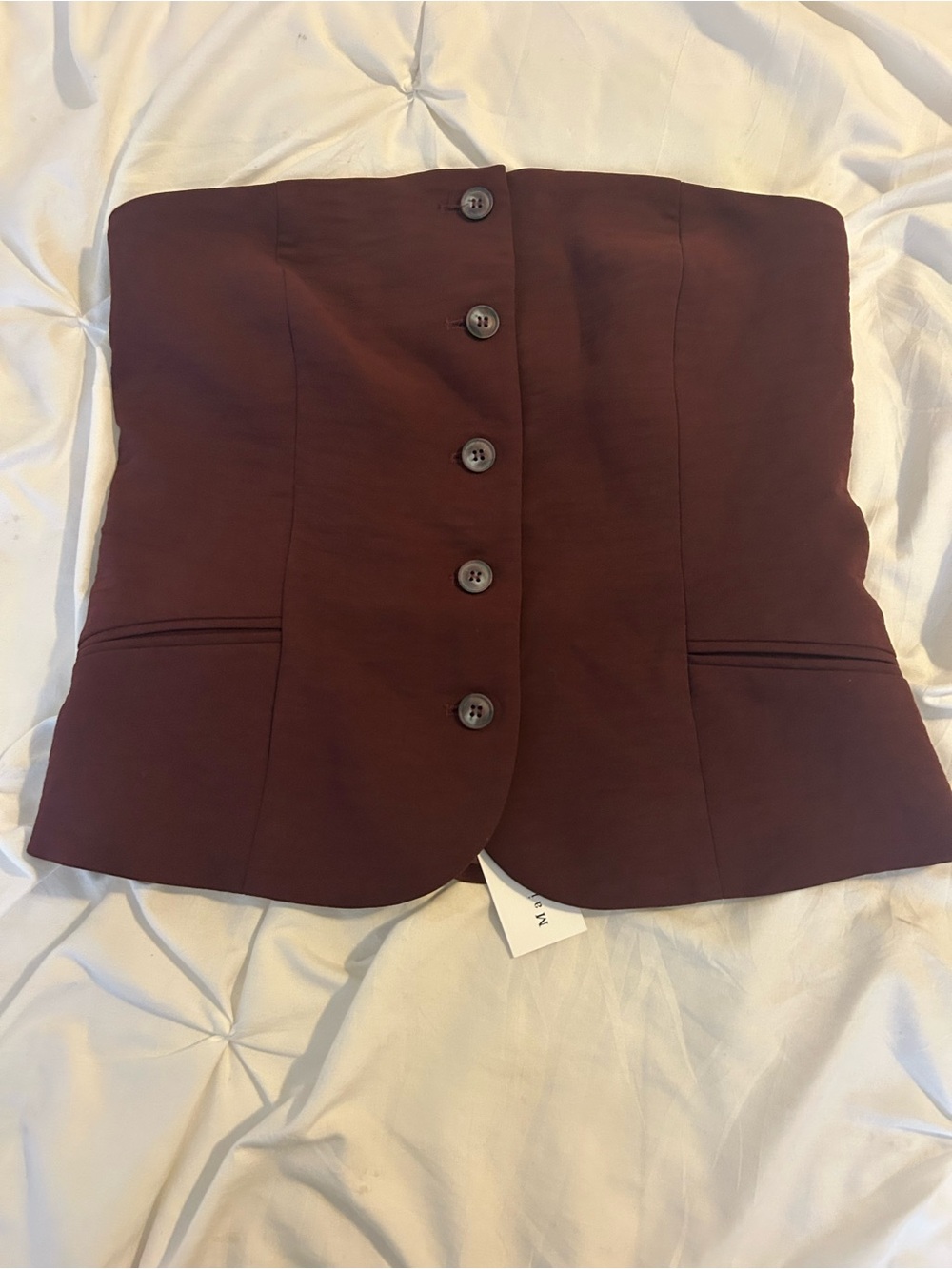 Strapless Button-Front Bustier in Deep Wine NWT - Picture 10 of 12